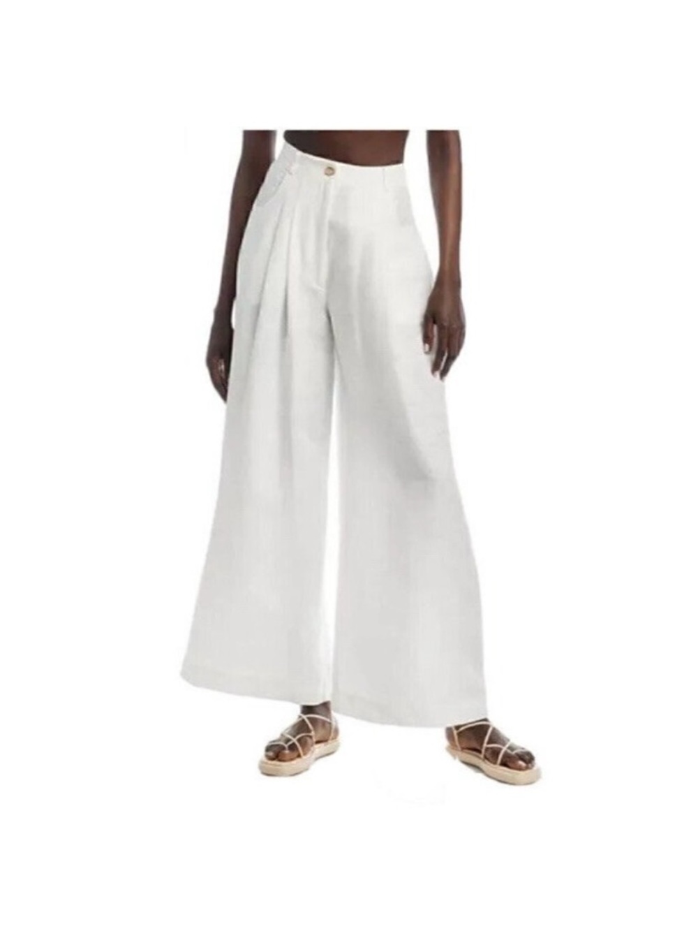 Farm Rio Wide-Leg High-Rise White Linen Pants